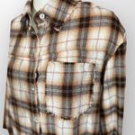 POL  Frayed Hem Oversized Plaid Flannel Button Down Top western/rodeo L Photo 5