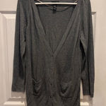 H&M  Gray Long Sleeve Button Down Cardigan Sweater Women's Large Puff Sleeves‎ Photo 0