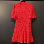 Strut & Bolt  floral Lace Lined Mock Neck Short Sleeve flare Mini Dress Red Large Photo 1