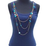 Cache Navy Stretch Cami Tee Top Removable Chain Bead Necklace Lot 2 New $88 NWT Photo 3