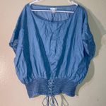 Venus Elastic Waist Tie Front Batwing Babydoll Denim Blouse Women Size 1X Photo 0
