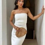 ZARA dress bodycon strapless sleeveless tailored midi white wedding party Photo 0