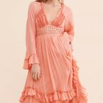 Free People   Maxi Dress Peach Sparkle Pink Ruffle Boho Gown NWT $350 S  Photo 2