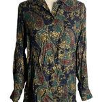 Vintage 90s Button Down Paisley Shirt S Navy Blue Collared Pocket Long Sleeves Photo 0