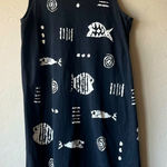 Cotton Fields Mac Black Fish Stencil Print Maxi‎ Sleeveless Dress lagenlook Art Size L Photo 0