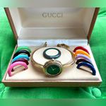 Gucci Gold and Green Watch with Interchangeable Bezels Photo 10