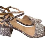 J.Crew  Lizard Snake Print Leather Block Heel Strappy Sandal size 8.5 Gray Cream Photo 5