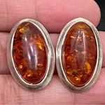 Sterling Silver Vintage  Handcrafted Cabochon Oval Baltic Amber Earrings 7.4g Photo 8