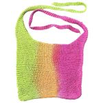 NEW Crocheted Crossbody Hobo Bucket Bag Adjustable Tie Straps Green Orange Pink Photo 2