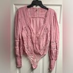 Free People  Intimately Eloise Pink Lace Pintuck Bodysuit Blouse Top Size Medium Photo 1