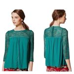 Moulinette Soeurs | Anthropologie Lace Cloaked Green Blouse Size 6. Photo 7