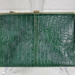Andé Womens Clutch Bag Green Croc Embossed Pastel Floral Applique Gold Chain Photo 5
