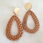 Rattan Teardrop Shape Wooden Drop Boho Earrings Tan Photo 0
