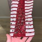 French Laundry  red striped ruched sides sequined lace sleeves casual shirt Photo 3