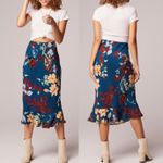 Band of Gypsies New BOG Collective Floral Ruffle Midi Slip Skirt Pisa Teal Garnet Size Medium Photo 2