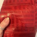 Unbranded red leather handbag minimal wear outside some staining inside EUC Photo 12