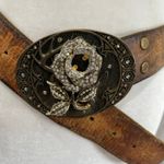 Vintage Leegin Tooled Medieval Leather Belt Rose Buckle Womens 32 Western Rodeo Brown Photo 1