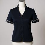 St. John  Dark Blue Short Sleeve Top with Metallic Details Sz 2 Photo 0
