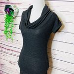 POOF! Charcoal Gray Cowl Neck Short Sleeve Knit Tunic Sweater Top Size Medium Photo 2