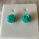 Origami Owl : Teal Color Rose Stud Earrings- Silver Tone Photo 0