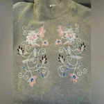 Versona Verona Women’s Cropped Tan Floral Embroidered Sweater Large Grandmacore Cottage Photo 2