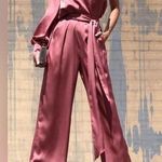 NEW! Dress Day Satin Pink Jumpsuit with One Off Shoulder Mauve Small Photo 0
