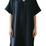 IRIS & INK Dress V Neck Short Sleeve Lined Navy Blue NWT Size 2 Photo 0