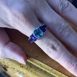 Teal Color Changing Fluorite Amethyst Art Deco Ring Size 8 Silver Photo 4