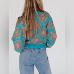 POL NWT  Colorful Crochet Cowl Sweater Photo 2