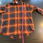 Old Navy Evermore Boyfriend Fit Flannel Shirt Orange Plaid Small Swiftie Cozy Photo 7
