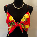 Lulumari Lemon Print Red Tie-Front Top Photo 0