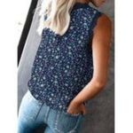CCC Floral Sleeveless Blouse With Lace Trim V Neck Navy Size XL Photo 10