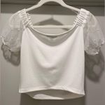 Timing White Blouse Crop Top With Mesh & Pearl Detail Puff Sleeves - M Photo 12