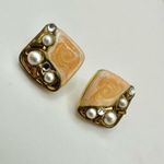 Square faux pearl rhinestone peach earrings Orange Photo 1