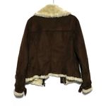 EXPRESS  VTG Faux Suede Fur Brown Moto Bomber Jacket Womens S Zip Buckles Y2K Photo 3