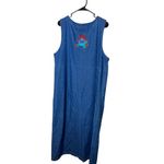 Westbound Vintage Christmas Denim Maxi Dress Button Front Embroidered L Photo 6
