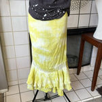 None lime green tie dye style Womens Hi Lo Maxi skirt Ruffle Hem drawstring Boho Med Photo 5