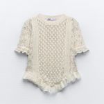 ZARA lace crochet sweater top blouse ruffled bohemian Photo 4