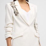 Cinq A Sept Kylie Diamond Daisies Embellished Blazer Jacket In Ivory/Smoke White Size 10 Photo 0