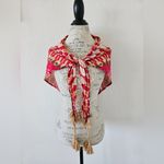 William Rast  Red and Tan Scarf Braided Tassels Geometric Flower Pattern Photo 1