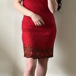 Vintage Beaded cocktail Dress Knee Length Holiday Party red Size 8 Photo 0