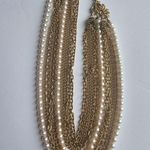 Vintage Champagne Pearl Gold tone metal Chainlink Multistrand Necklace Photo 5