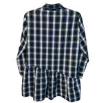 ZARA  Woman navy/green plaid long sleeved button front blouse, size XXL EUC Photo 1