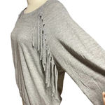 Nation Ltd ‎ Heather Gray Pullover Fringe Long Sleeve Top Size Small Photo 4