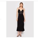 Ba&sh NEW Sz XS Ninon Satin Midi Slip Dress Open Back Cut Out Black Photo 0