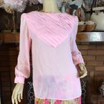 VINTAGE KLE PINK PLEATED RUFFLE BACK BUTTON PUFFED SLEEVE BLOUSE (S) Photo 0