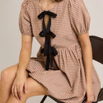 Le lis gingham plaid bow holly dress, puff sleeve, tan/brown large Photo 0