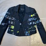 BCBGMAXAZRIA BCBG maxazaria Tess Stripe Floral Moto Jacket Size S Photo 3