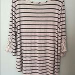 Fringe Striped V-Neck Top with Lace Accents 3/4 sleeves Photo 3