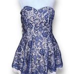 Camille La Vie Navy Blue Strapless Floral Lace Dress Tulle Underskirt Prom 1/2 Photo 1